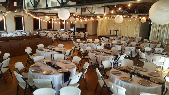 Indoor event space at the historic Wichita Boathouse.